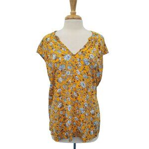 Old Navy Womens Floral Print Sleeveless V-Neck Blouse Top Size XXL Yellow Rayon